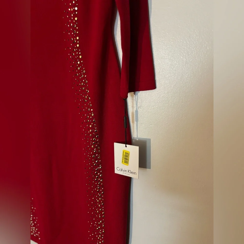 Calvin Klein Scarlet Dress with Metallic Details - Picture 5 of 10
